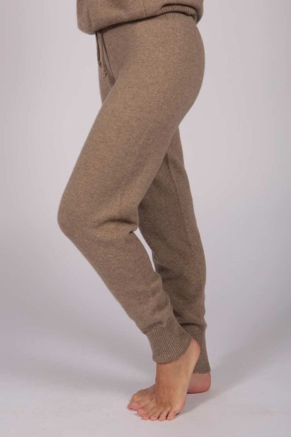 Women's Pure Cashmere Joggers Pants in Camel Brown 1