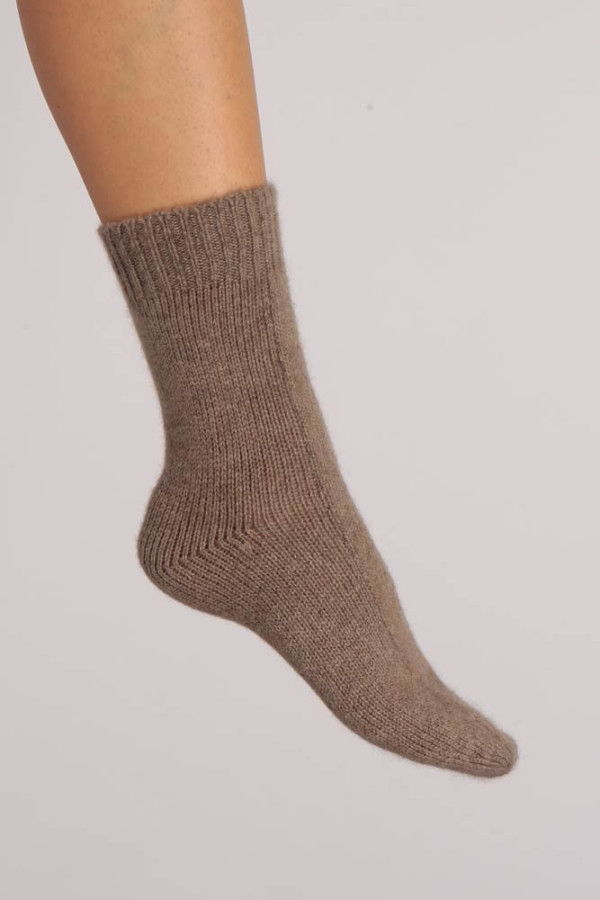 Cashmere Bed Socks in Camel Brown Plain Knit 