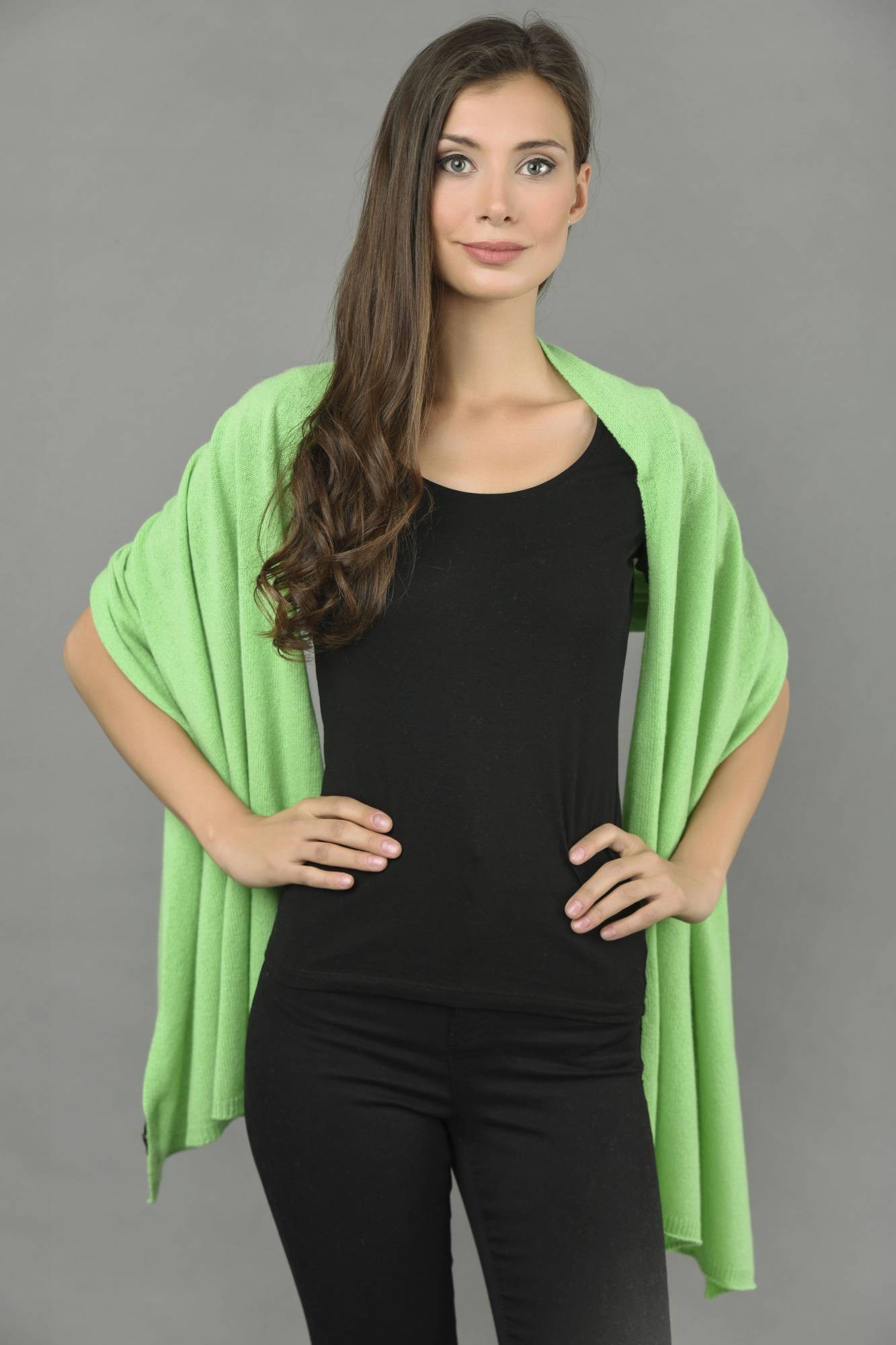 Knitted Pure Cashmere Wrap in Acid Green