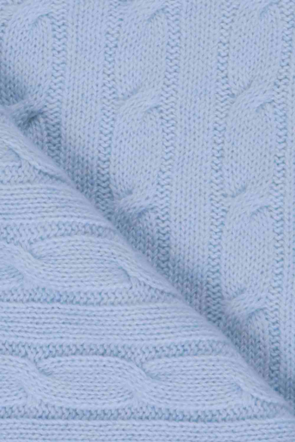 Light Blue pure cashmere baby blanket cable knit close up 2