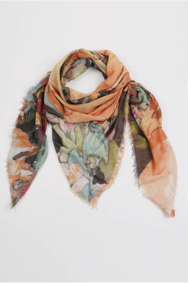 Summer scarf in bamboo wrap square shawl Fox print 01