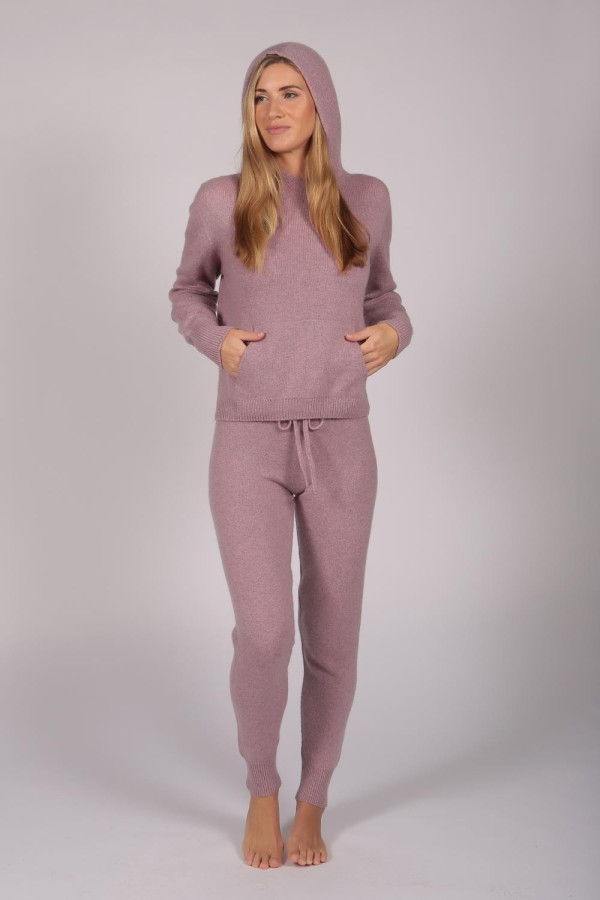 Antique Pink 100% Cashmere Hoodie for Women front