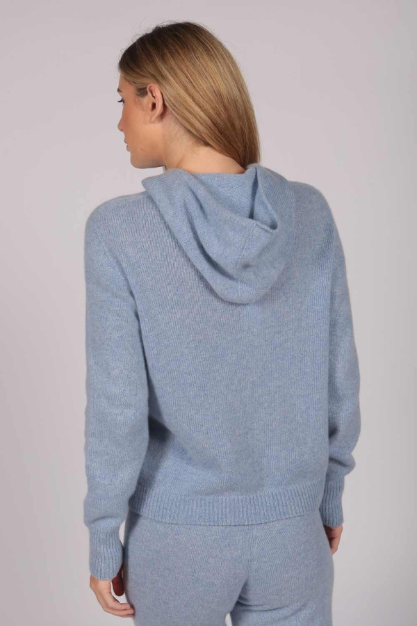 Light Blue 100% Cashmere Hoodie for Women front