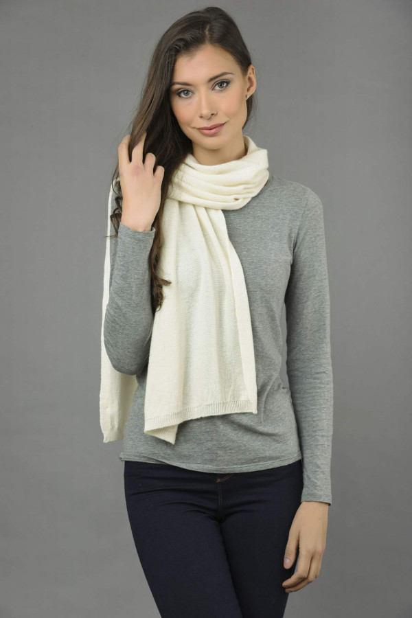 Pure Cashmere Scarf Plain Knitted Stole Wrap in Cream White