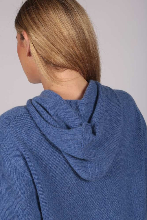 Periwinkle Blue 100% Cashmere Hoodie for Women