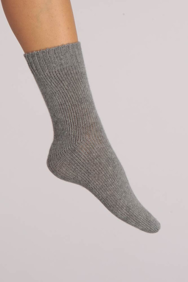 Cashmere Bed Socks in Light Grey Plain Knit 