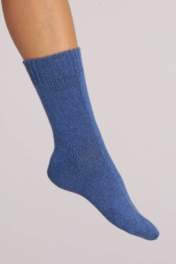 Cashmere Bed Socks in Periwinkle Blue Plain Knit 
