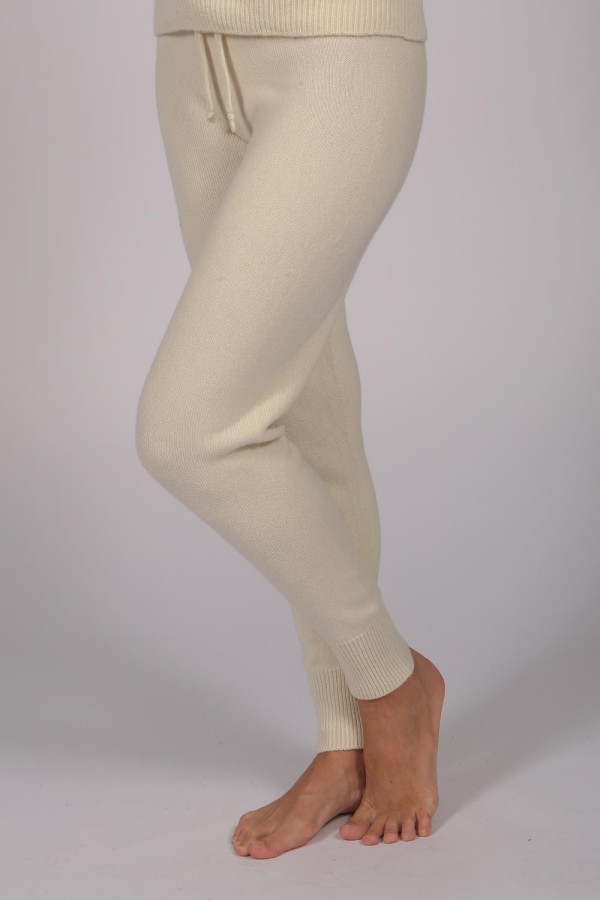 Women's Pure Cashmere Joggers Pants in Cream White