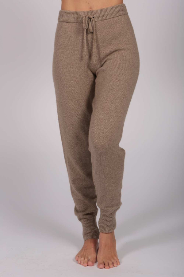 Women's Pure Cashmere Joggers Pants in Camel Brown 2