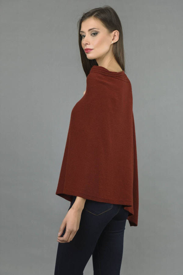 Pure Cashmere Knitted Asymmetric Poncho Wrap in Bordeaux 2