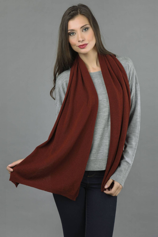 Pure Cashmere Plain Knitted Small Stole Wrap in Bordeaux 4