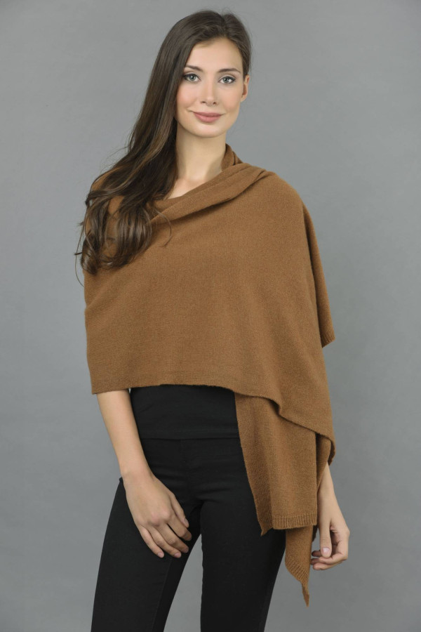 Knitted Pure Cashmere Wrap in Brown 2