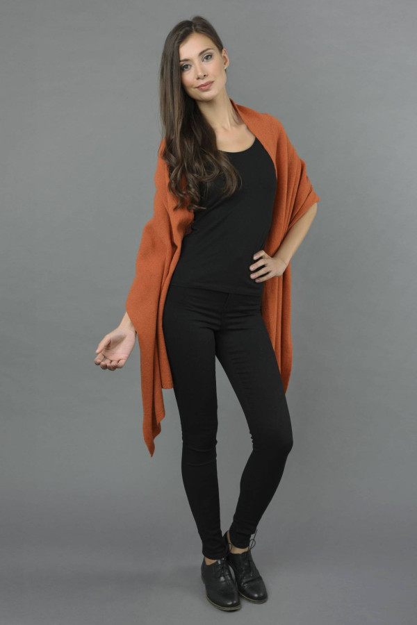 Knitted Pure Cashmere Wrap in Burnt Sienna 1
