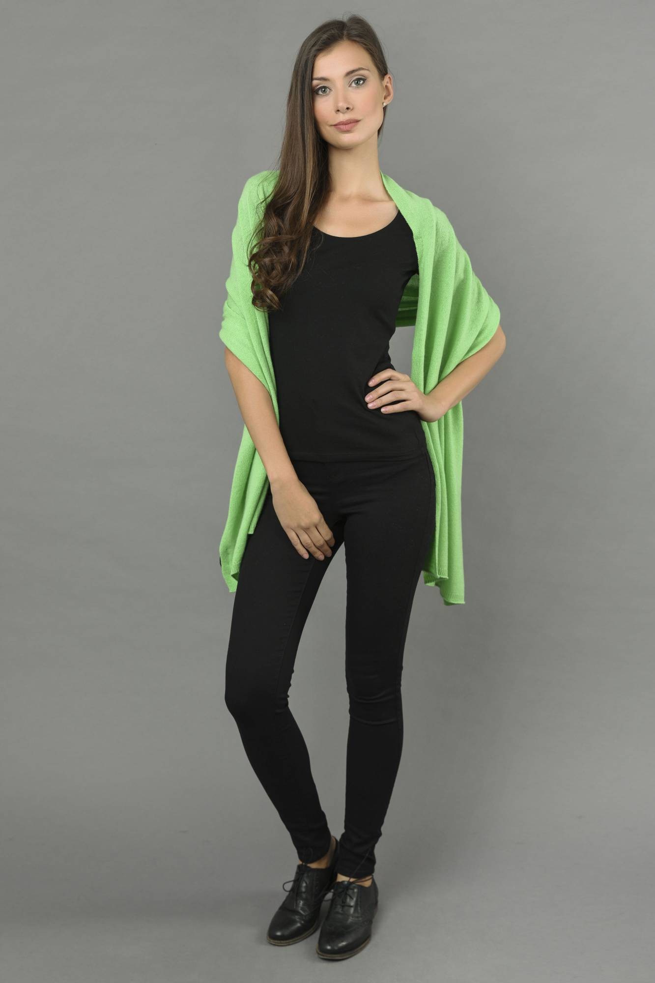 Knitted Pure Cashmere Wrap in Acid Green