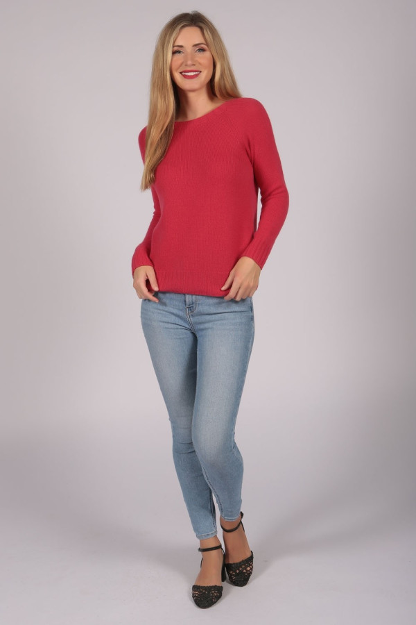 Coral Red Crew Neck Jumper 100% Cashmere full body