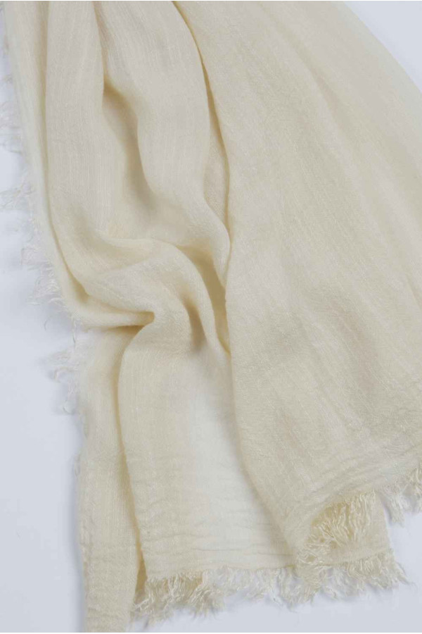 Lightweight Summer Scarf Shawl Wrap 100% Bamboo colour Custard White close up 02