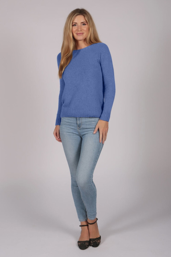 Periwinkle Blue Crew Neck Sweater 100% Cashmere full body