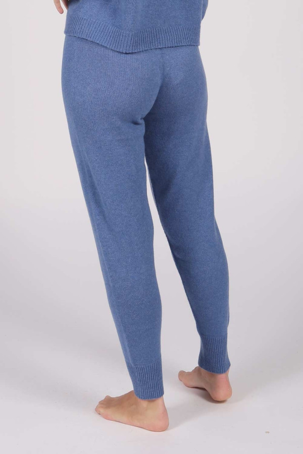 Women's Pure Cashmere Joggers Pants in Periwinkle Blue back
