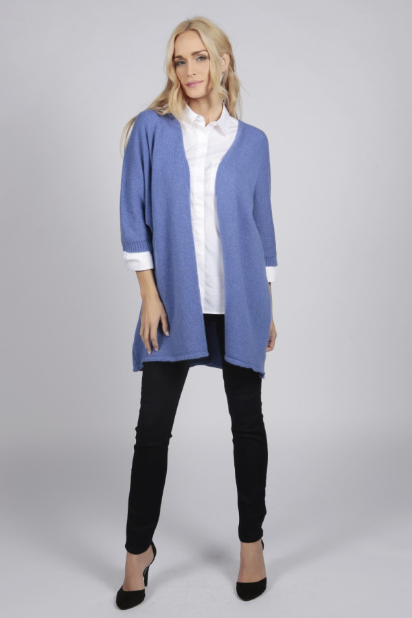 Periwinkle blue pure cashmere duster cardigan back