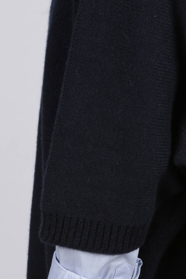 Navy blue pure cashmere duster cardigan close-up