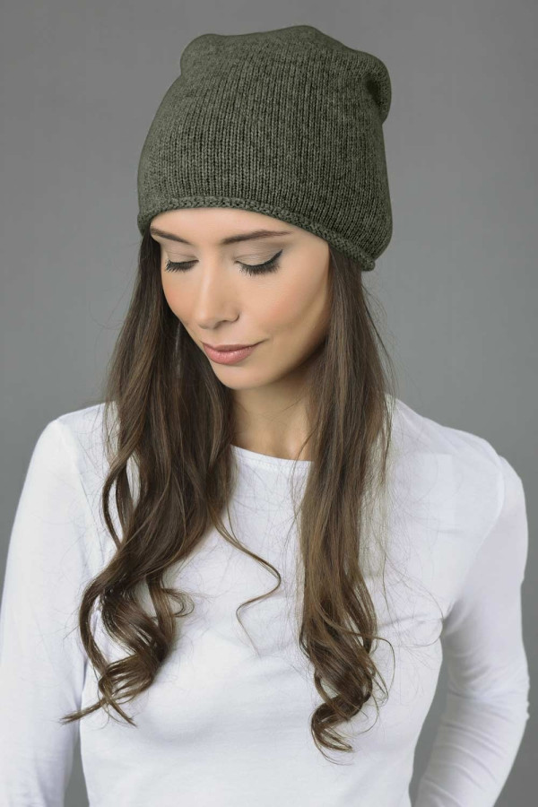 Pure cashmere slouchy beanie hat plain knit 3