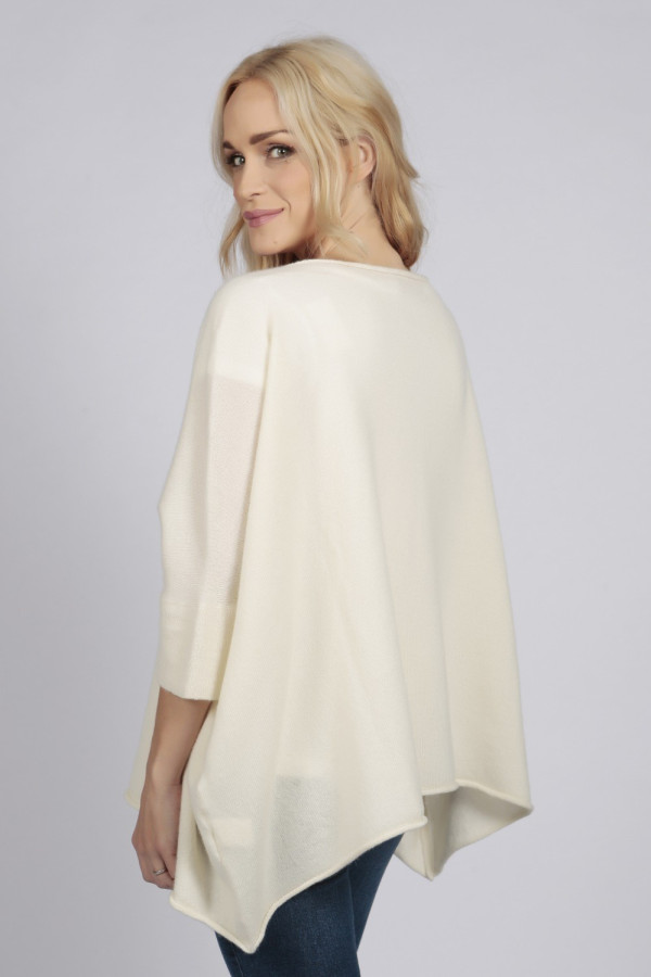 Cream White pure cashmere short sleeve batwing sweater back