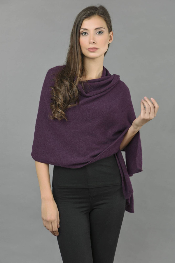 Knitted Pure Cashmere Wrap in Purple 2