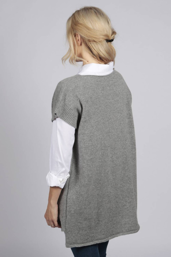 Light grey women's pure cashmere sleeveless sweater back