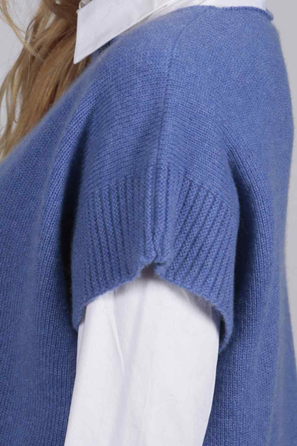 Periwinkle blue women's pure cashmere sleeveless sweater back