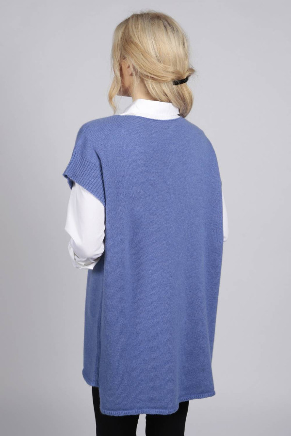 Periwinkle blue women's pure cashmere sleeveless sweater close-up