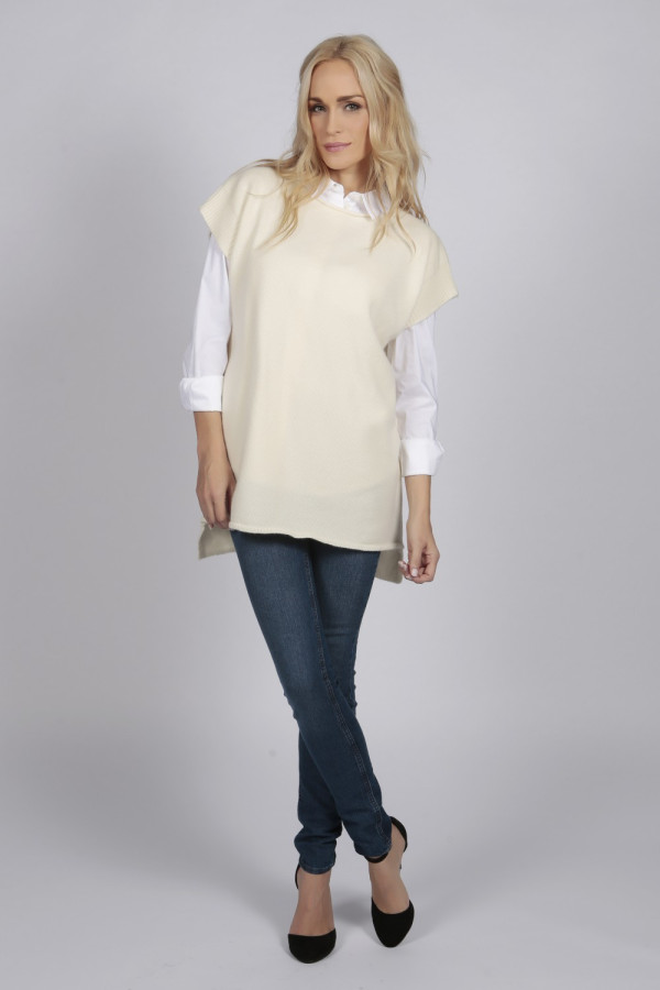 Cream White women's pure cashmere sleeveless sweater  2