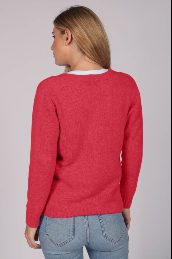 Cashmere Cardigan Jumper in coral red full back