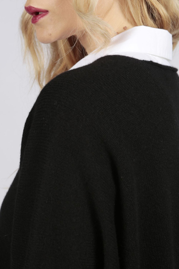 Black pure cashmere duster cardigan front