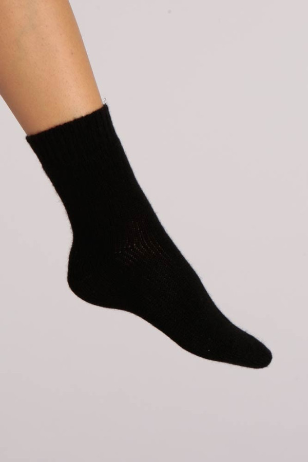 Cashmere Bed Socks in Black Plain Knit 