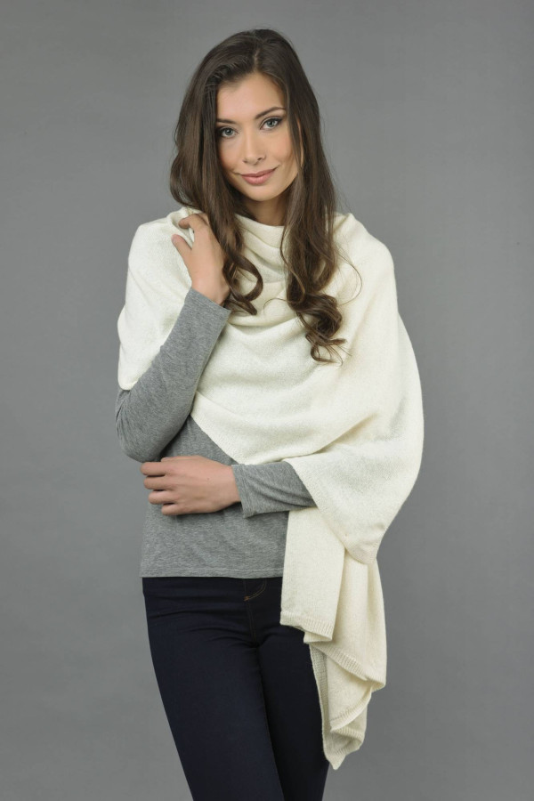 Knitted Pure Cashmere Wrap in Cream White 3