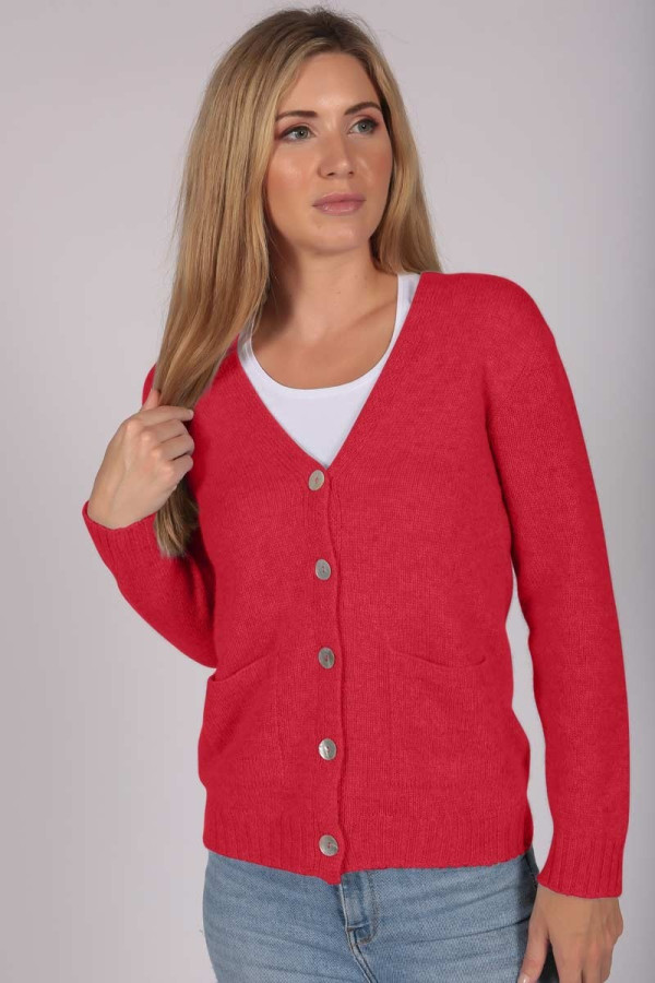 Cashmere Cardigan Jumper in coral red front