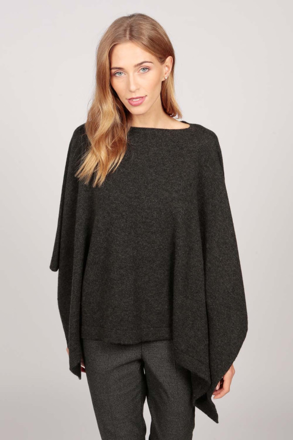 Cashmere boat neck poncho charcoal grey
