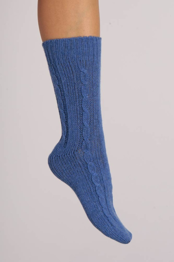 Cashmere Bed Socks in Periwinkle Blue Cable Knit 