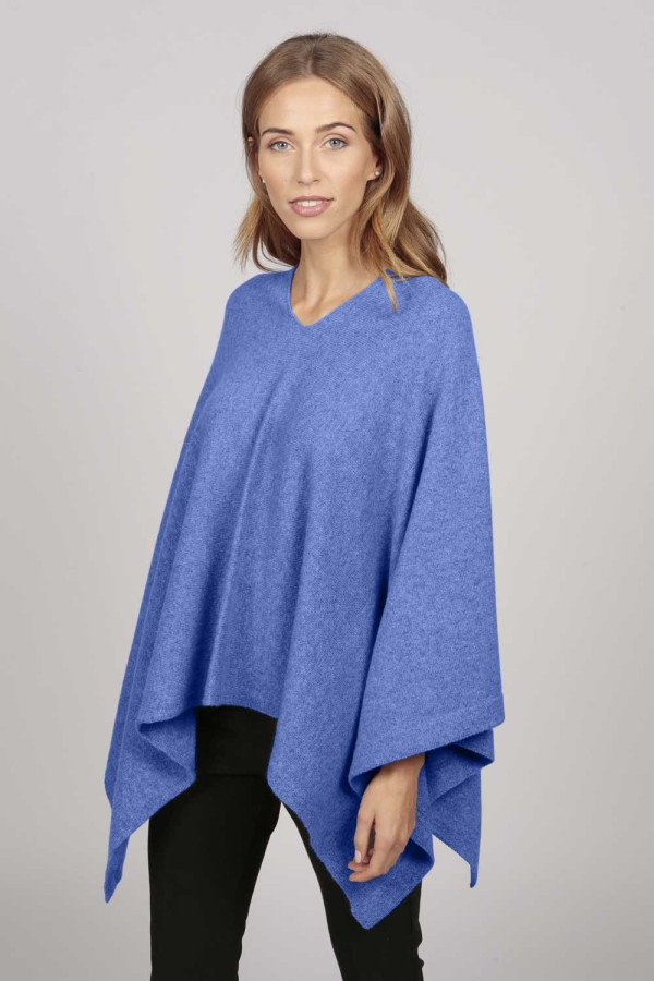 Cashmere boat neck poncho periwinkle blue