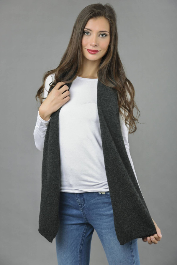 Pure Cashmere Scarf Plain Knitted Stole Wrap in Charcoal Grey