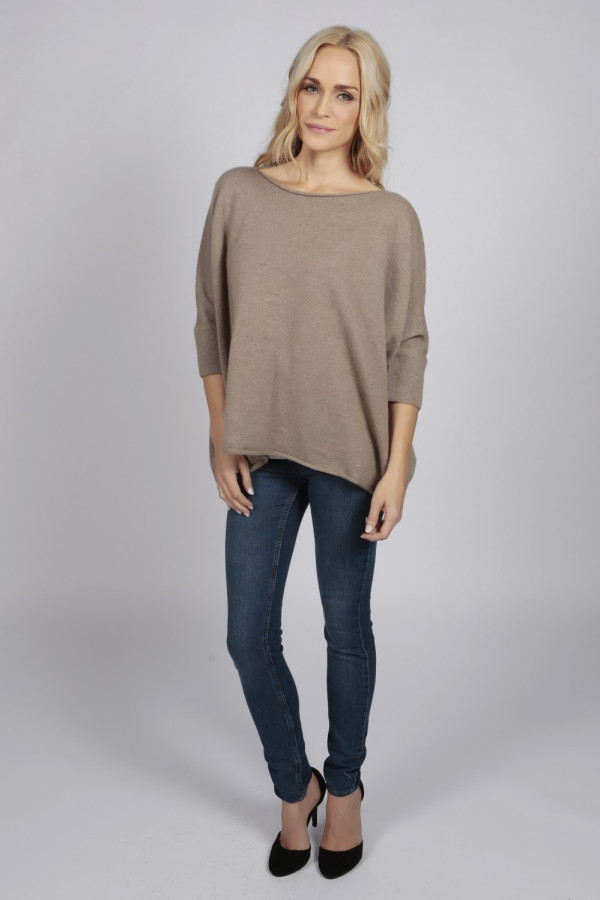 Camel Brown pure cashmere short sleeve oversized batwing sweater