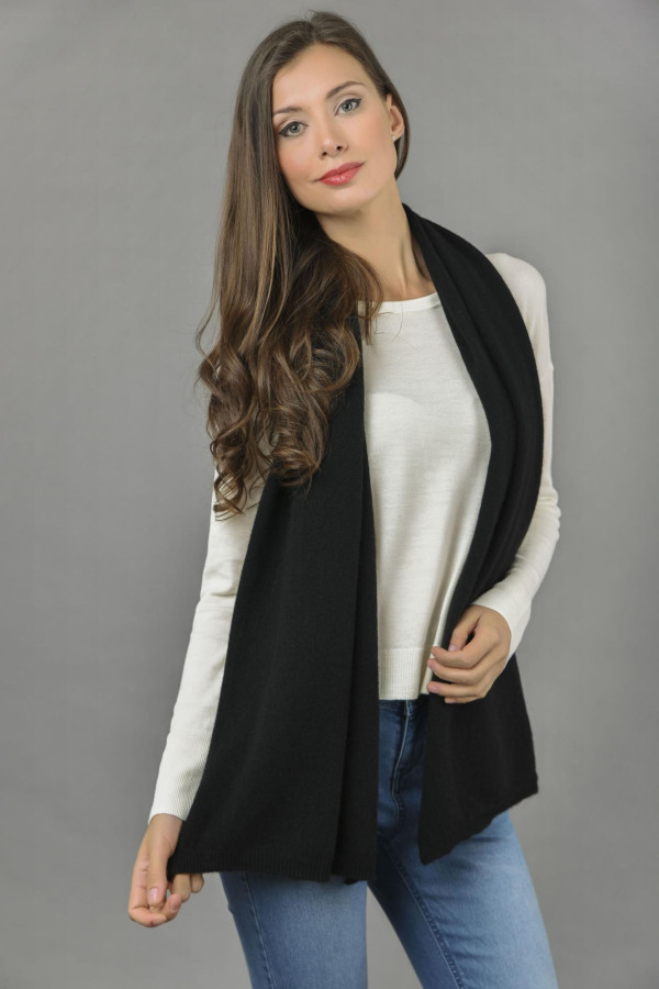 Pure Cashmere Plain Knitted Small Stole Wrap in Black 1