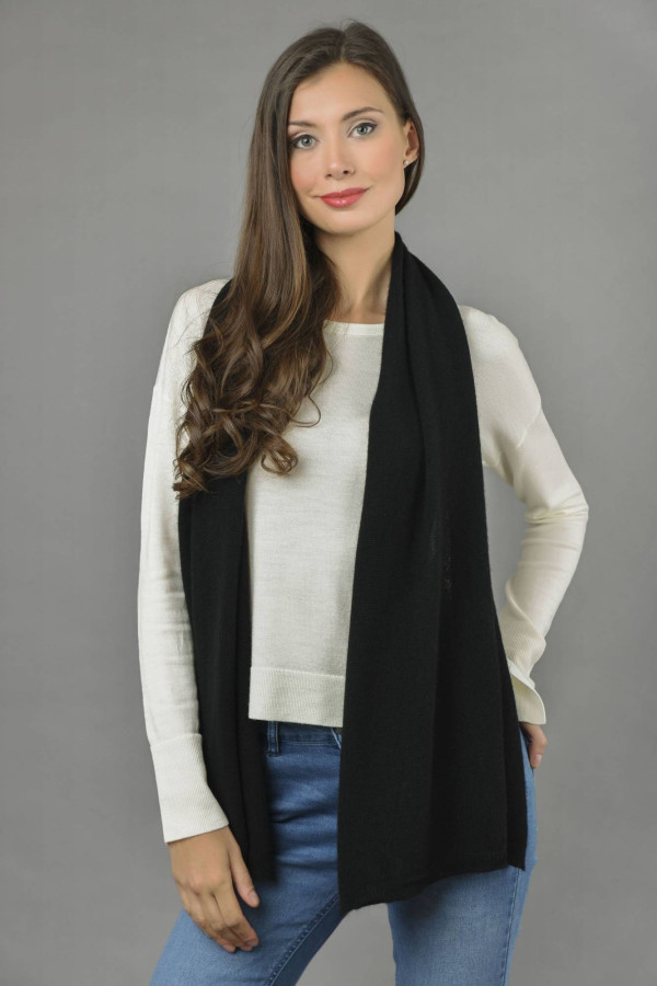 Pure Cashmere Plain Knitted Small Stole Wrap in Black 4