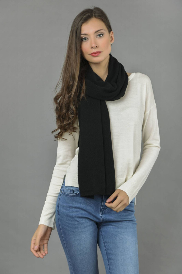 Pure Cashmere Plain Knitted Small Stole Wrap in Black 3