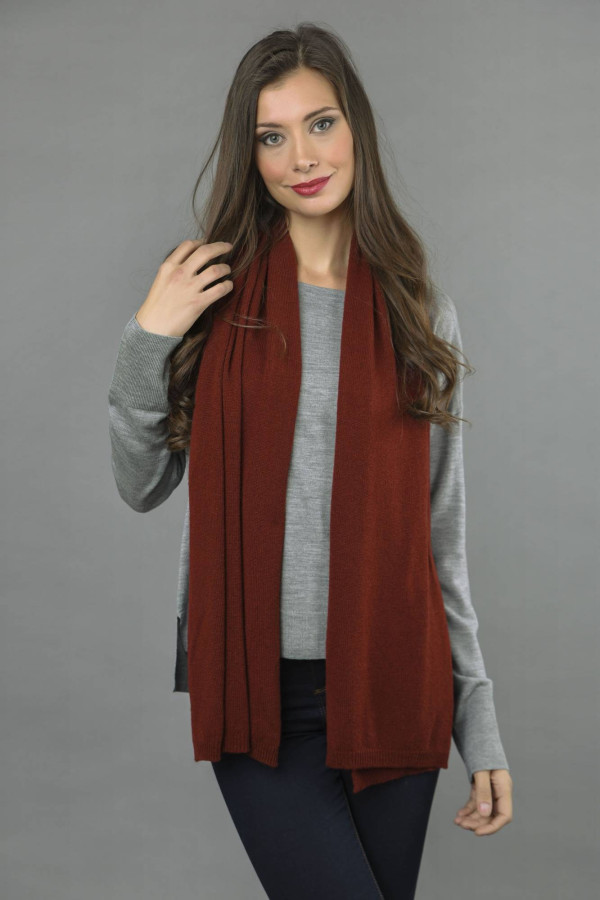 Pure Cashmere Plain Knitted Small Stole Wrap in Bordeaux 1