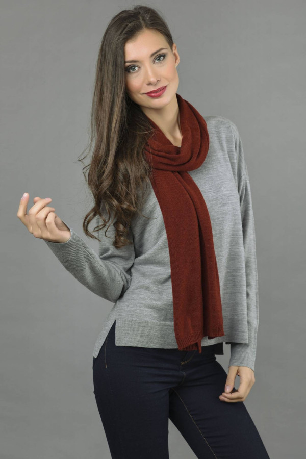 Pure Cashmere Plain Knitted Small Stole Wrap in Bordeaux 2