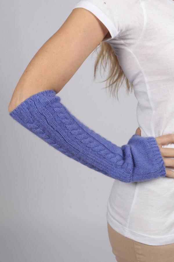 Periwinkle blue pure cashmere cable knit wrist warmers gloves 2