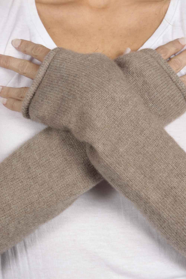 Camel Brown pure cashmere fingerless long wrist warmer gloves 3