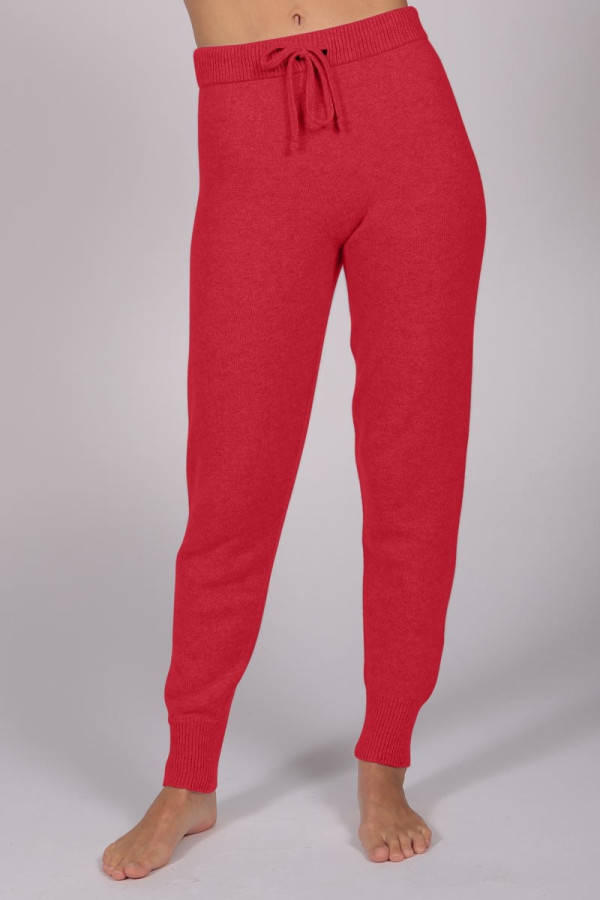 Women's Pure Cashmere Joggers Pants in Coral Red 1