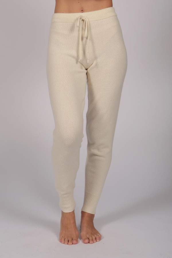 Women's Pure Cashmere Joggers Pants in Cream White 2